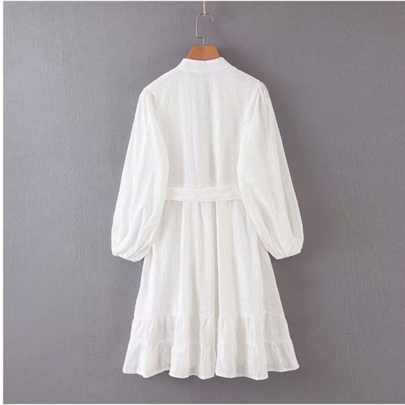 Bohemian White gypsy white front tie Ruffle Mini dress - Picture 4 of 4